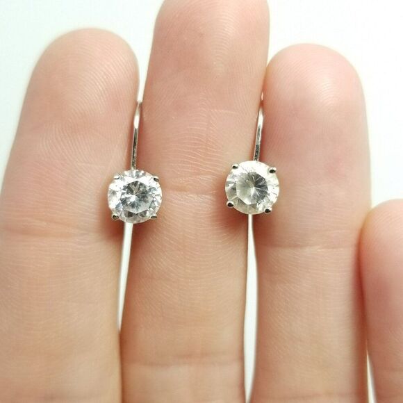 Vintage Sterling Silver and Round Rhinestone Earrings, Small Simple Estate - Picture 7 of 7